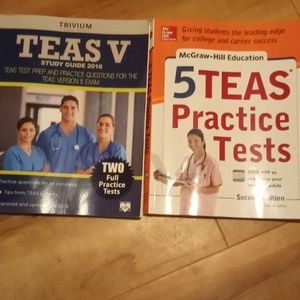 Nursing school TEAS test work and study books.